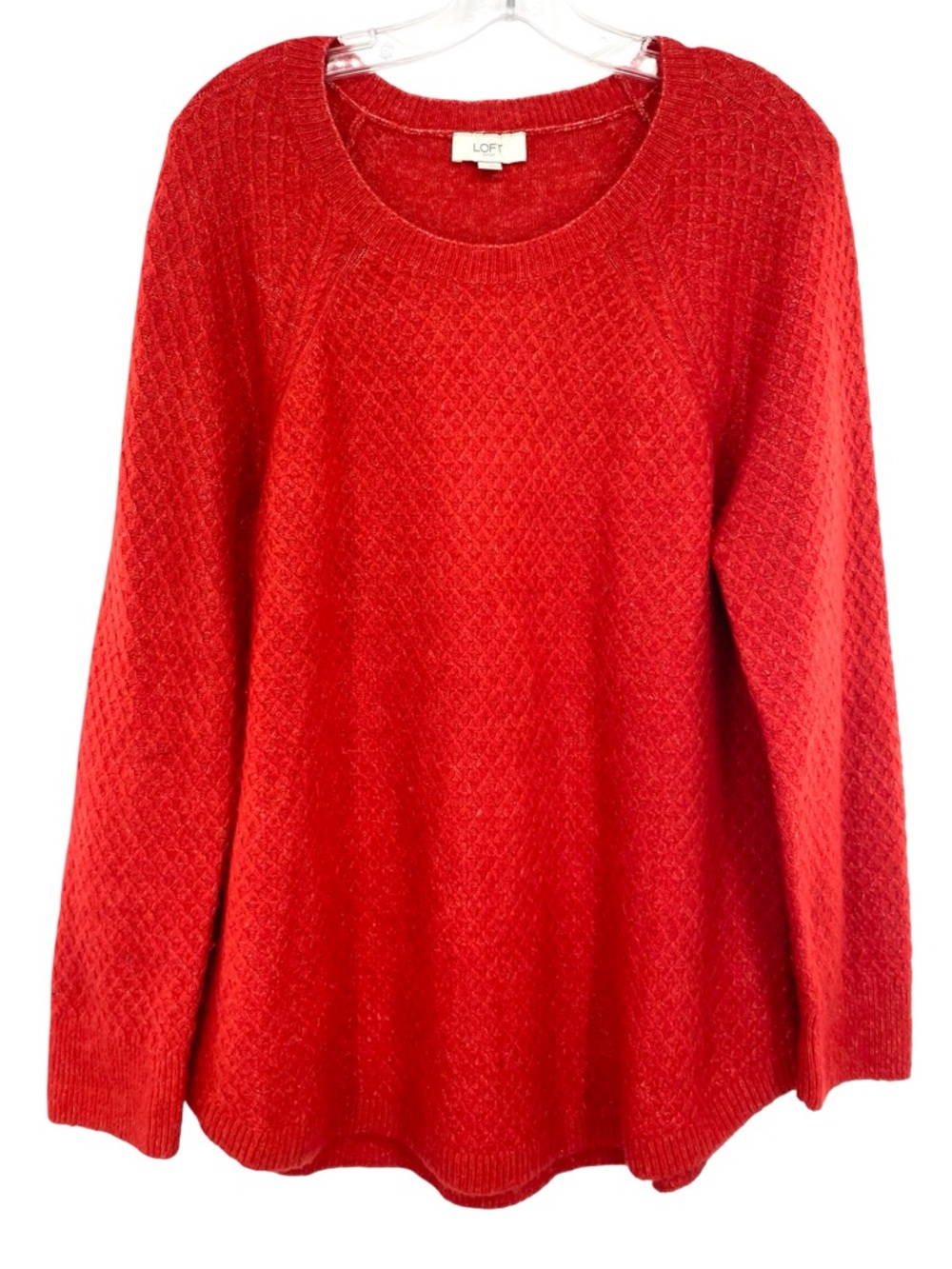 Loft Red Orange Crewneck Knit Tunic Sweater Large